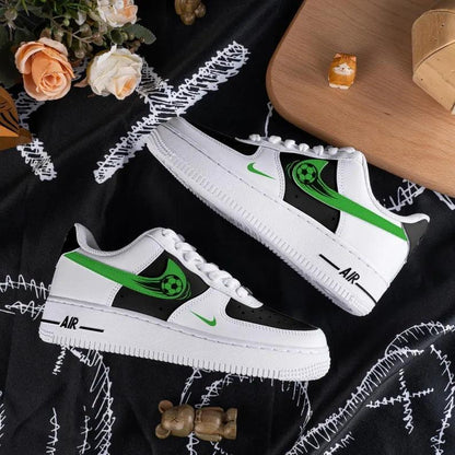 Custom Air Force 1 White Black With Green Soccer Ball Design
