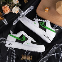 Custom Air Force 1 White Black With Green Soccer Ball Design