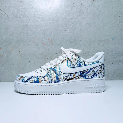 Custom Air Force 1 White Blue And Gold Splatter Pattern