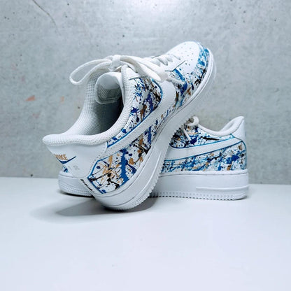 Custom Air Force 1 White Blue And Gold Splatter Pattern