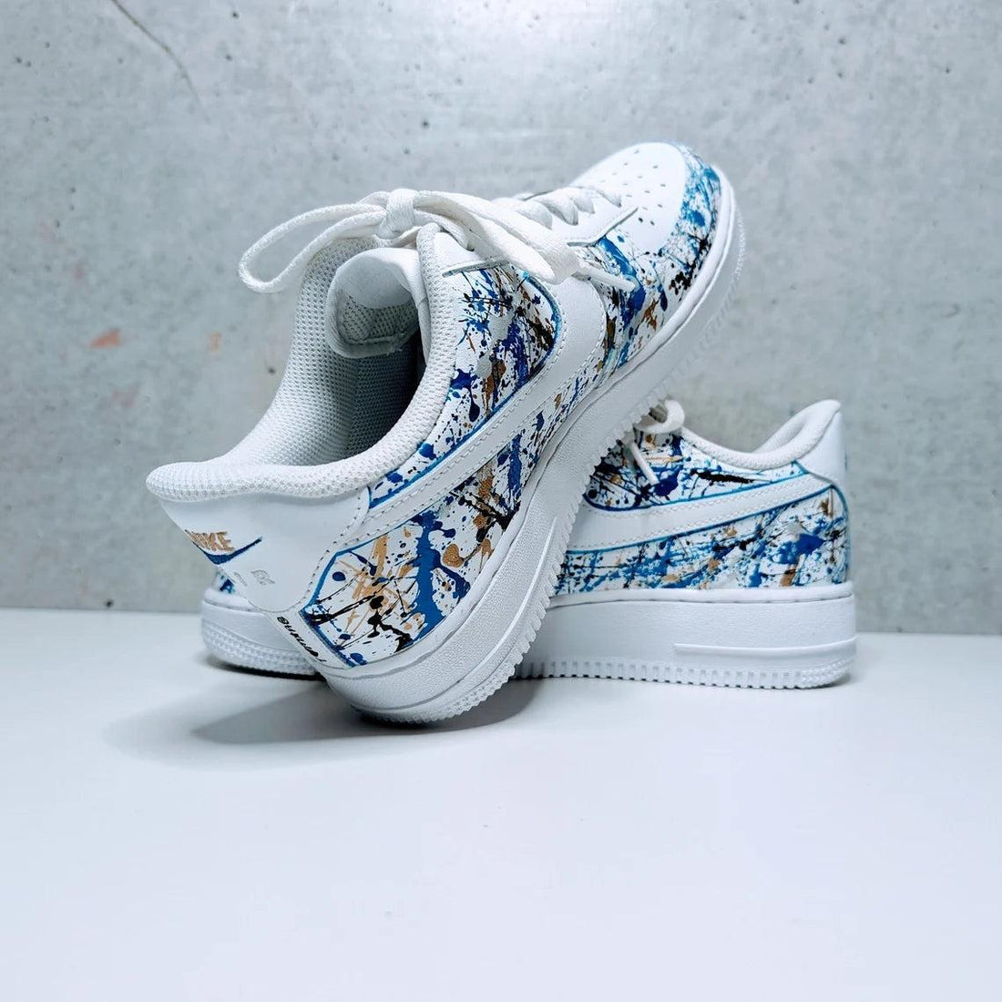 Custom Air Force 1 White Blue And Gold Splatter Pattern
