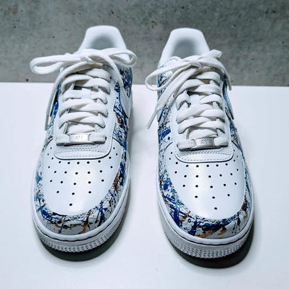 Custom Air Force 1 White Blue And Gold Splatter Pattern