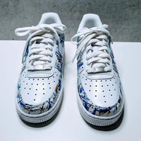 Custom Air Force 1 White Blue And Gold Splatter Pattern