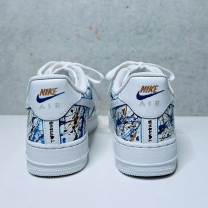 Custom Air Force 1 White Blue And Gold Splatter Pattern