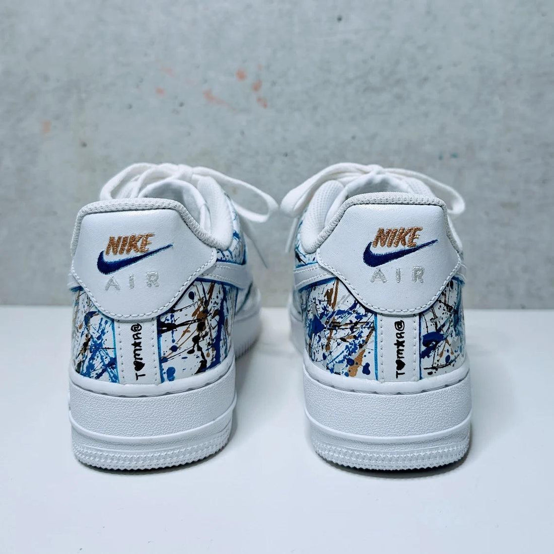 Custom Air Force 1 White Blue And Gold Splatter Pattern