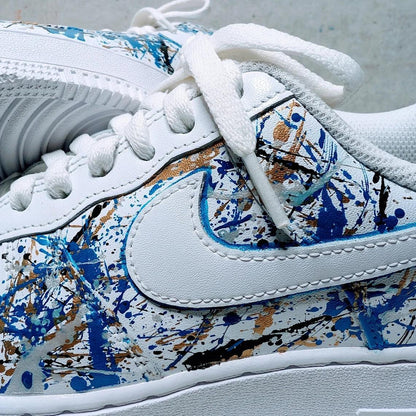Custom Air Force 1 White Blue And Gold Splatter Pattern