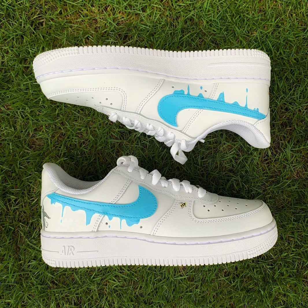 Custom Air Force 1 White Blue Drip And Tom And Jerry Pattern