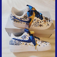 Custom Air Force 1 White Blue Gold Embellishments Beauty And The Beast Theme