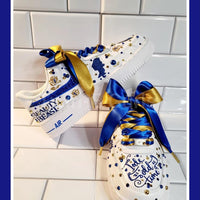 Custom Air Force 1 White Blue Gold Embellishments Beauty And The Beast Theme