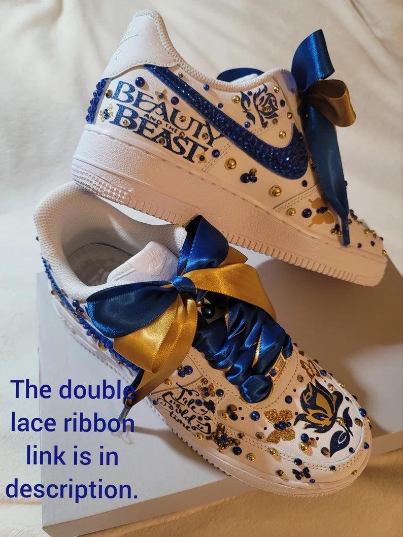 Custom Air Force 1 White Blue Gold Embellishments Beauty And The Beast Theme