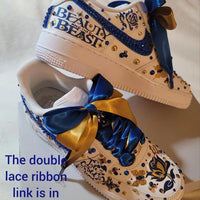 Custom Air Force 1 White Blue Gold Embellishments Beauty And The Beast Theme