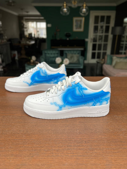 Custom Air Force 1 White Blue Lightning