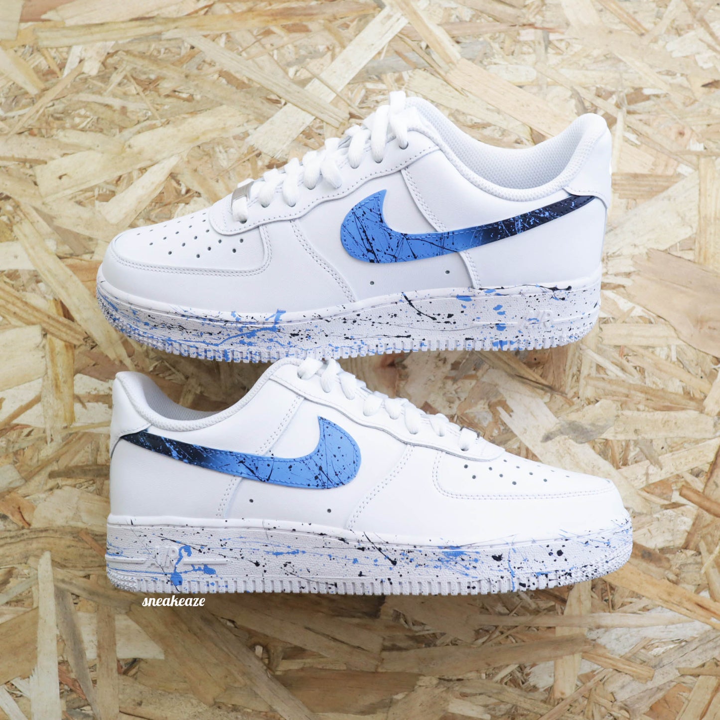 Custom Air Force 1 White Blue Splatter