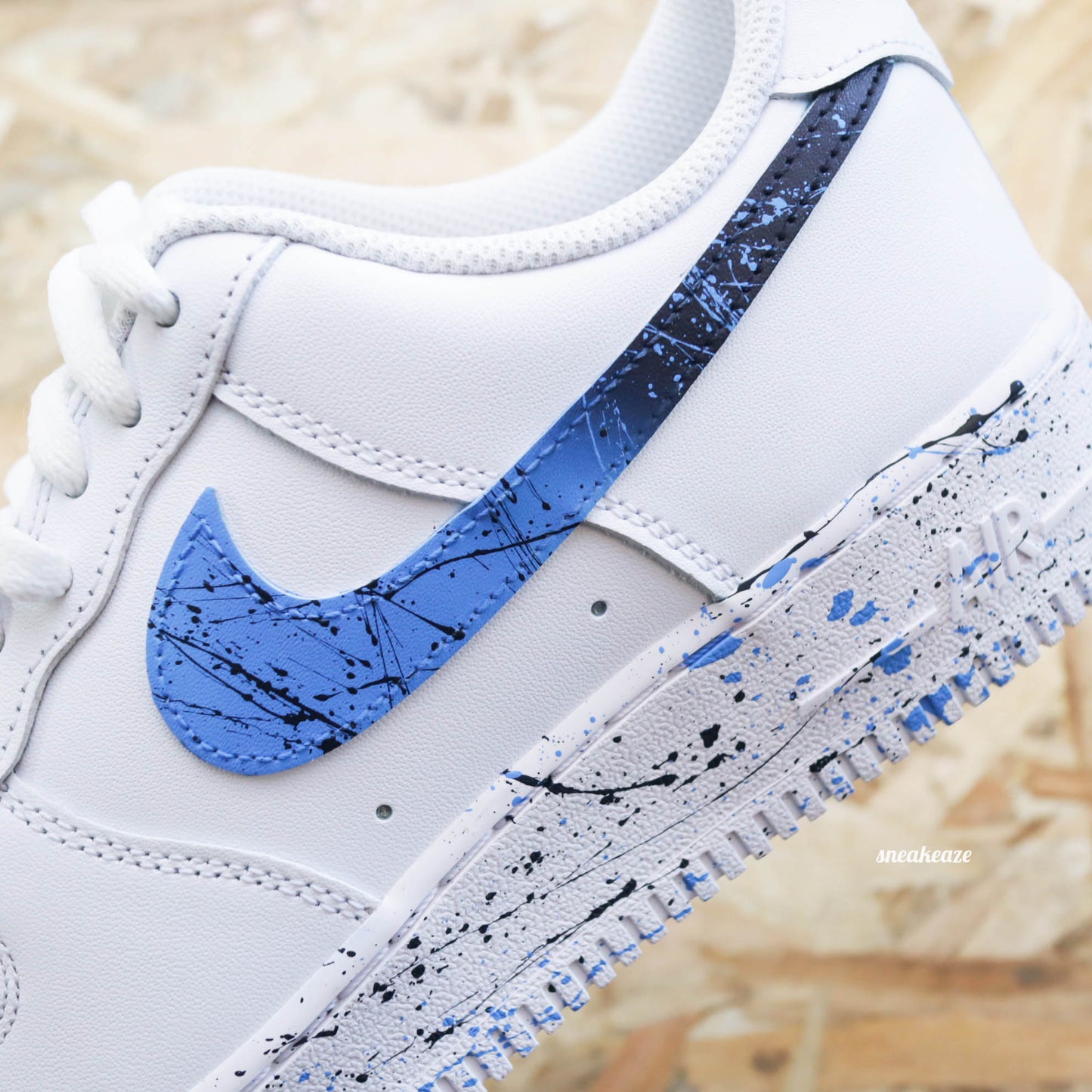 Custom Air Force 1 White Blue Splatter