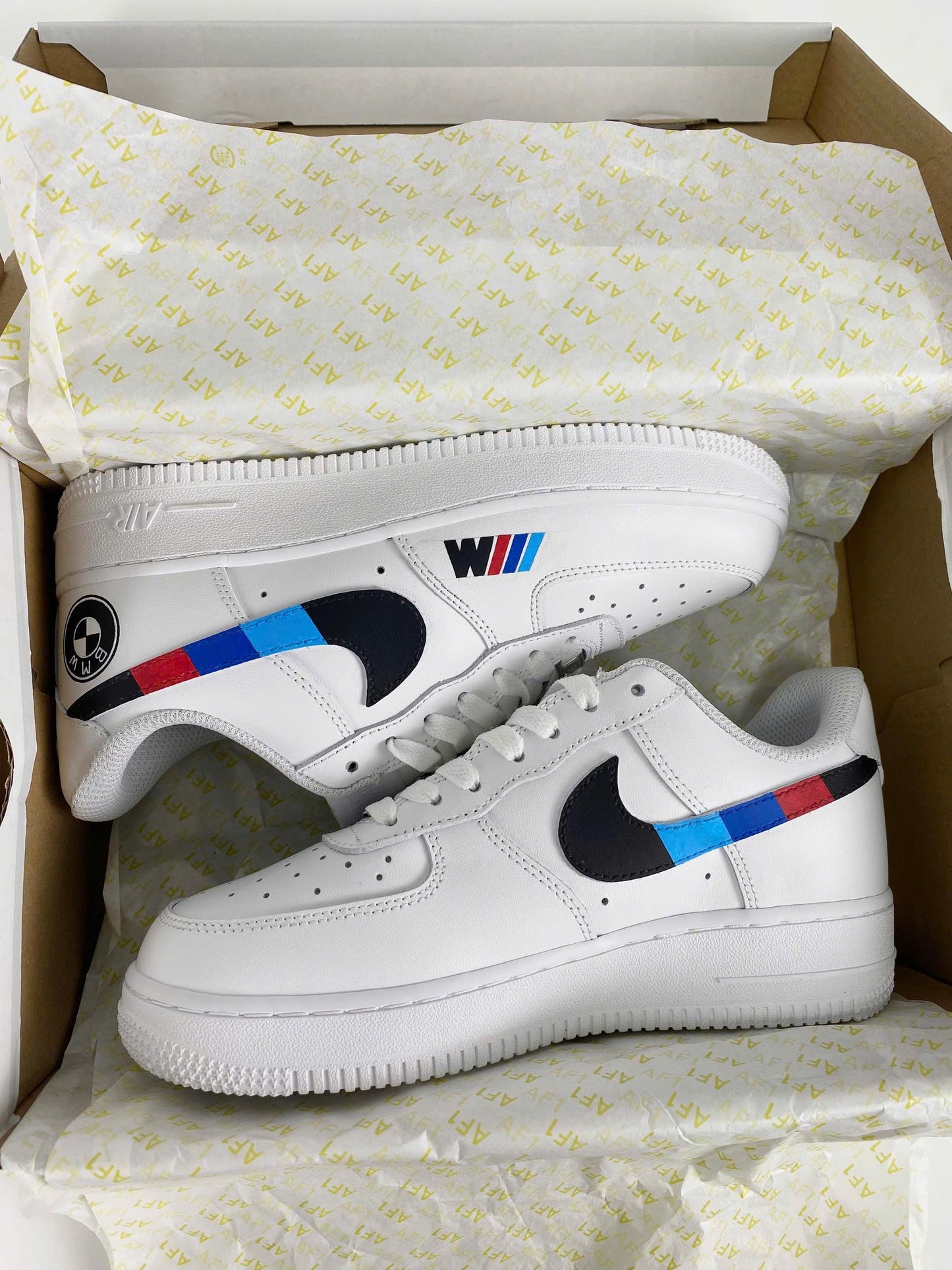Custom Air Force 1 White BMW Logo And Stripes