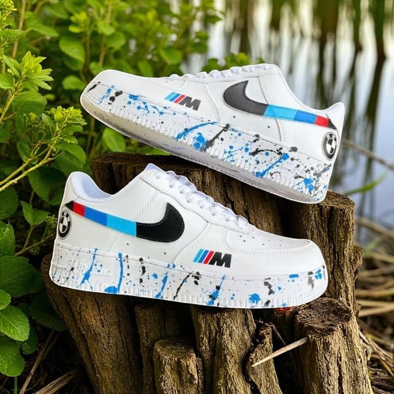 Custom Air Force 1 White BMW M Logo Blue Splatter