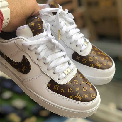 Custom Air Force 1 White Brown With LV Design And Tag