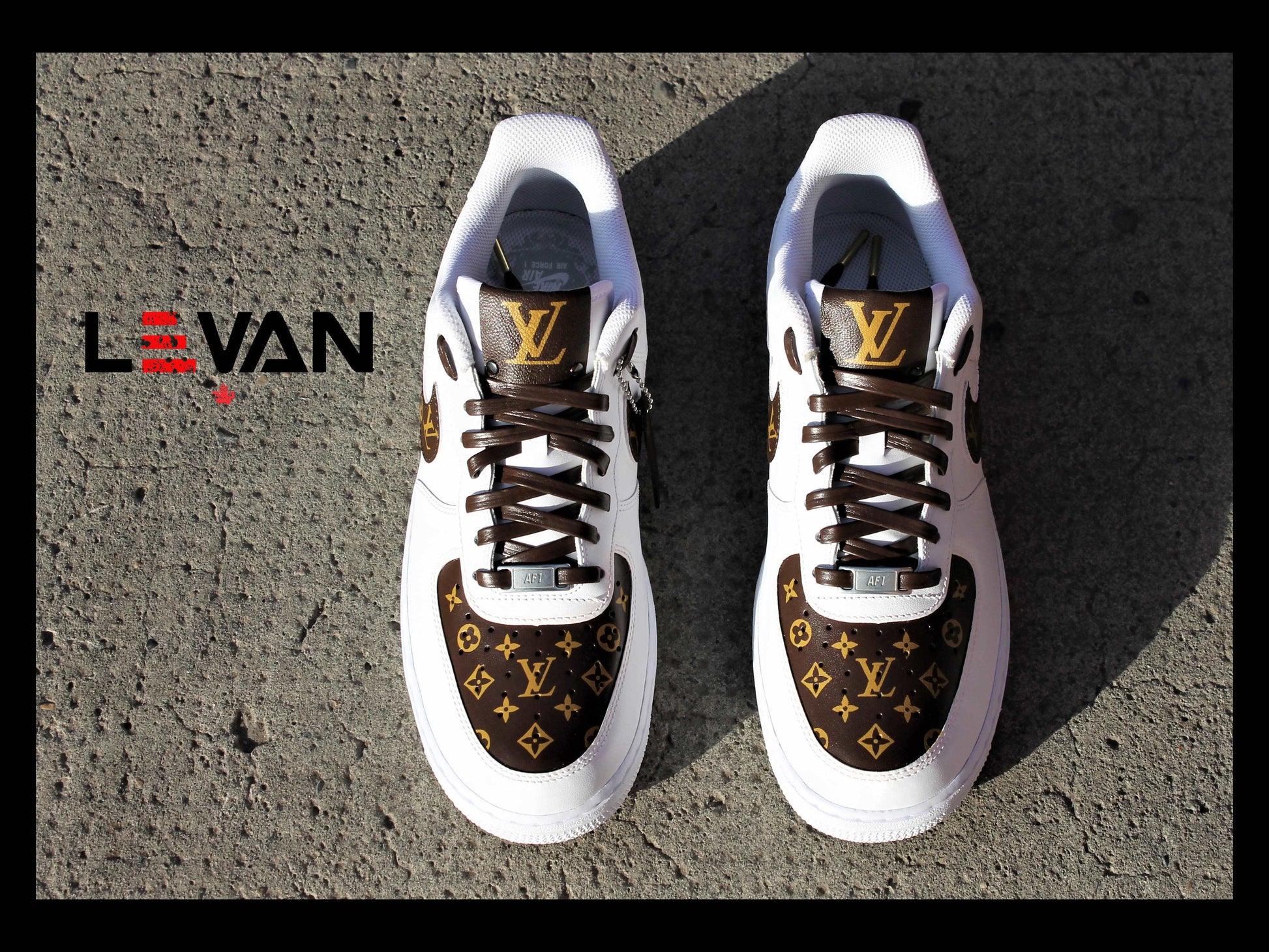 Custom Air Force 1 White Brown With LV Design And Tag