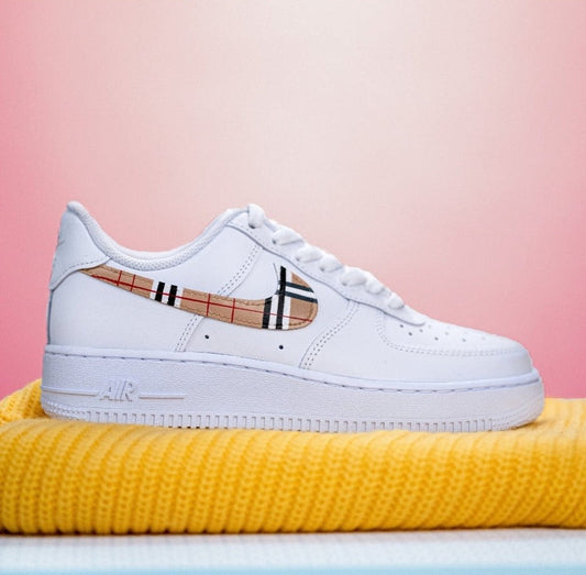 Custom Air Force 1 White Burberry Plaid Swoosh