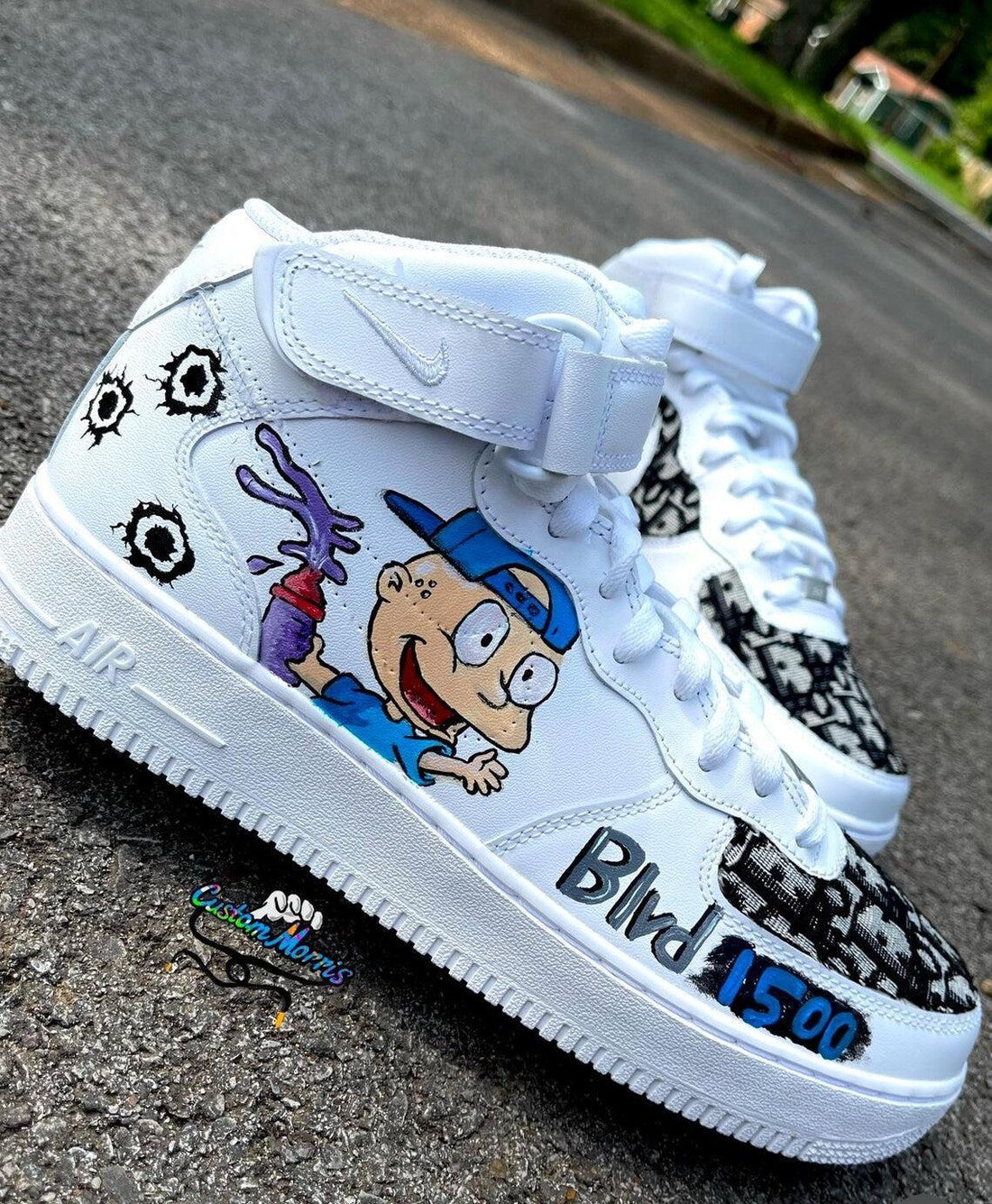 Custom Air Force 1 White Cartoon Character And Bullet - Hole Pattern