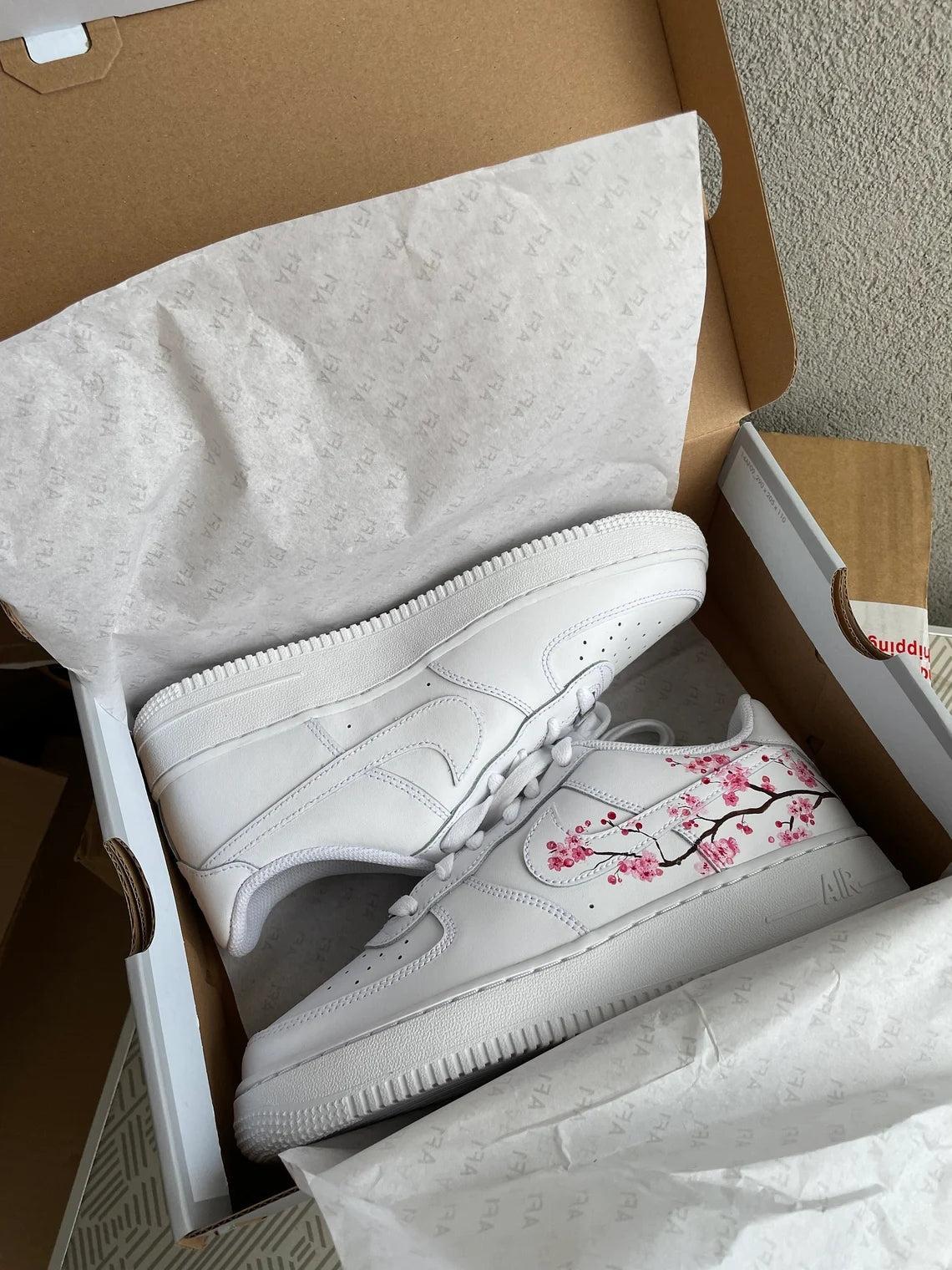 Custom Air Force 1 White Cherry Blossom Design