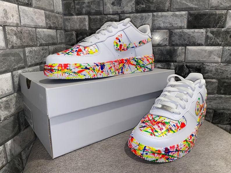 Custom Air Force 1 White Colorful Splatter Pattern