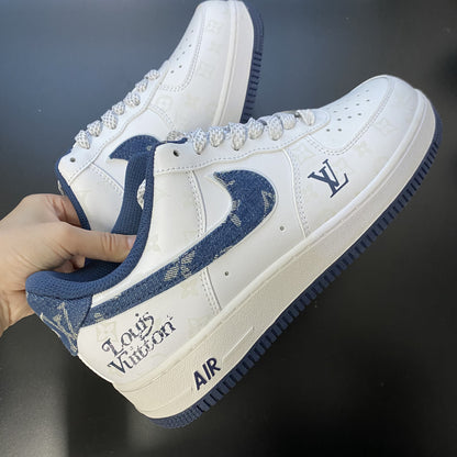 Custom Air Force 1 White Dark Blue With LV Pattern