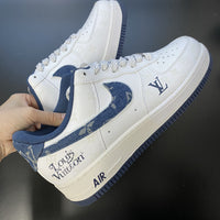 Custom Air Force 1 White Dark Blue With LV Pattern