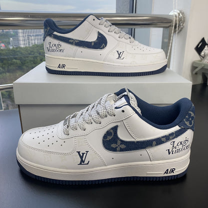 Custom Air Force 1 White Dark Blue With LV Pattern