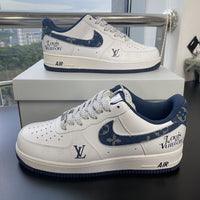 Custom Air Force 1 White Dark Blue With LV Pattern