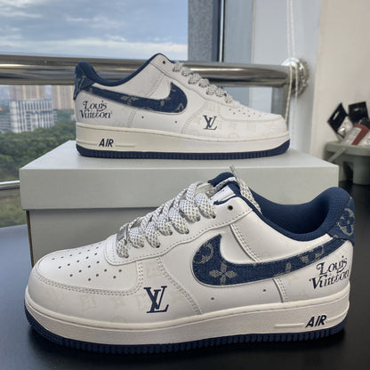Custom Air Force 1 White Dark Blue With LV Pattern