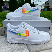 Custom Air Force 1 White Embellished With Rainbow Glitter Swoosh