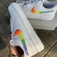 Custom Air Force 1 White Embellished With Rainbow Glitter Swoosh