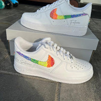 Custom Air Force 1 White Embellished With Rainbow Glitter Swoosh