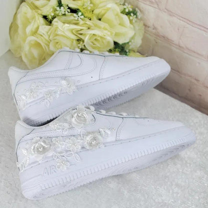 Custom Air Force 1 White Floral Embellishments