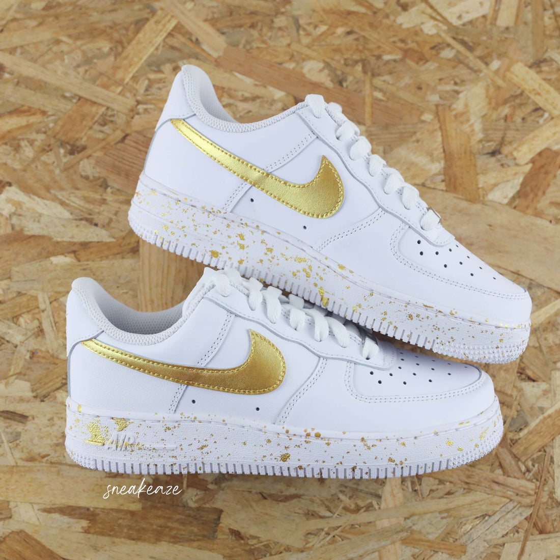 Custom Air Force 1 White Gold Swoosh Gold Splatter