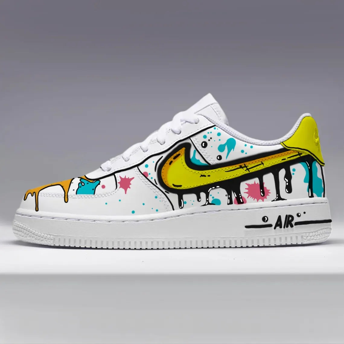Custom Air Force 1 White Graffiti Splash Yellow Swoosh Dripping