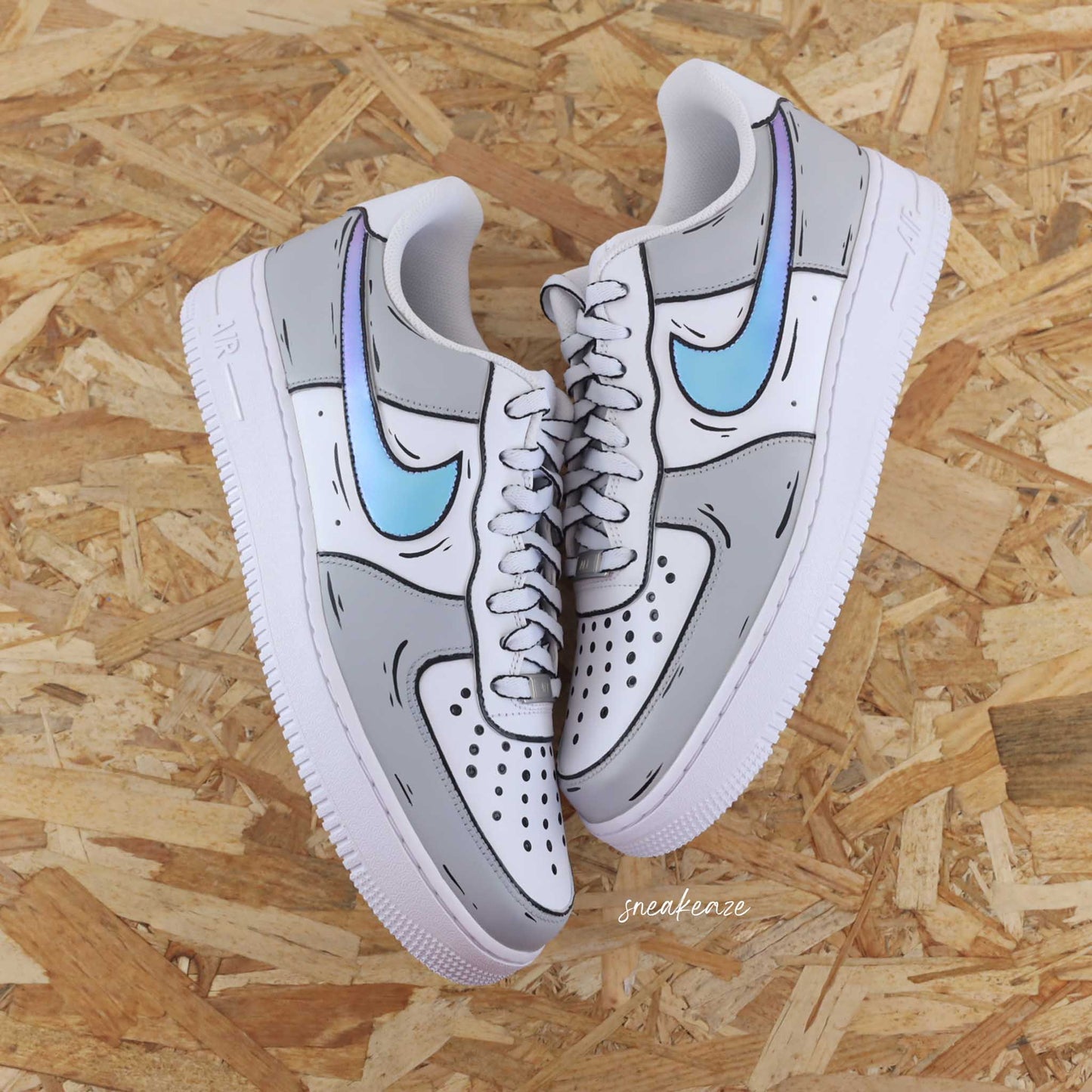 Custom Air Force 1 White Gray With Cartoon Pattern