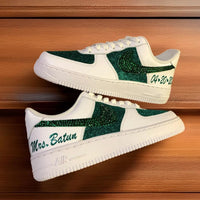 Custom Air Force 1 White Green Glitter With Rhinestones