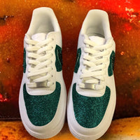 Custom Air Force 1 White Green Glitter With Rhinestones