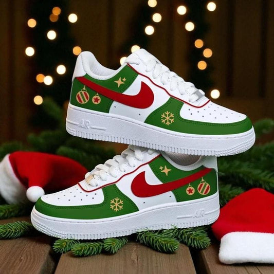 Custom Air Force 1 White Green Red Christmas Theme