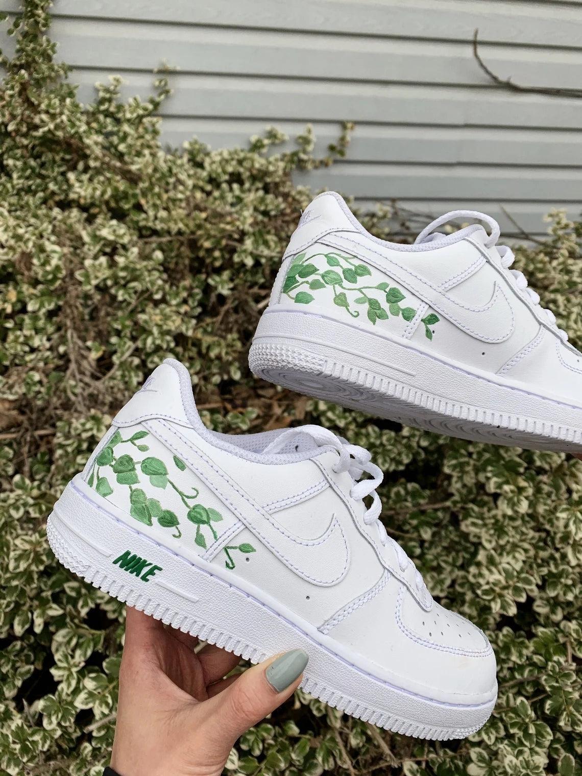 Custom Air Force 1 White Green Vine Pattern