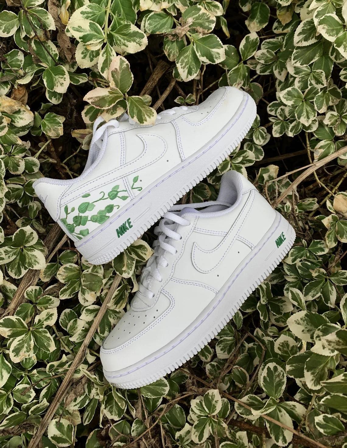 Custom Air Force 1 White Green Vine Pattern