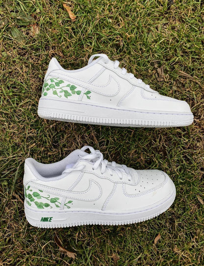 Custom Air Force 1 White Green Vine Pattern