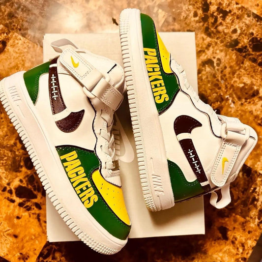 Custom Air Force 1 White Green Yellow Packers Theme