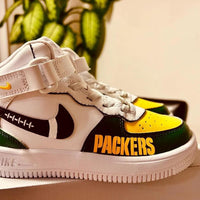 Custom Air Force 1 White Green Yellow Packers Theme
