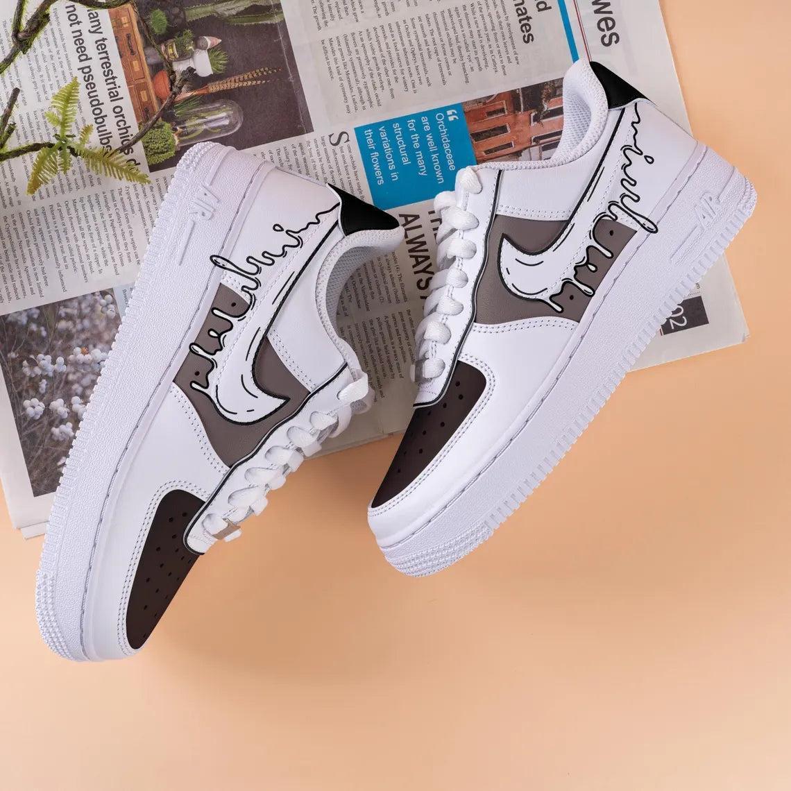 Custom Air Force 1 White Khaki Dripping Pattern
