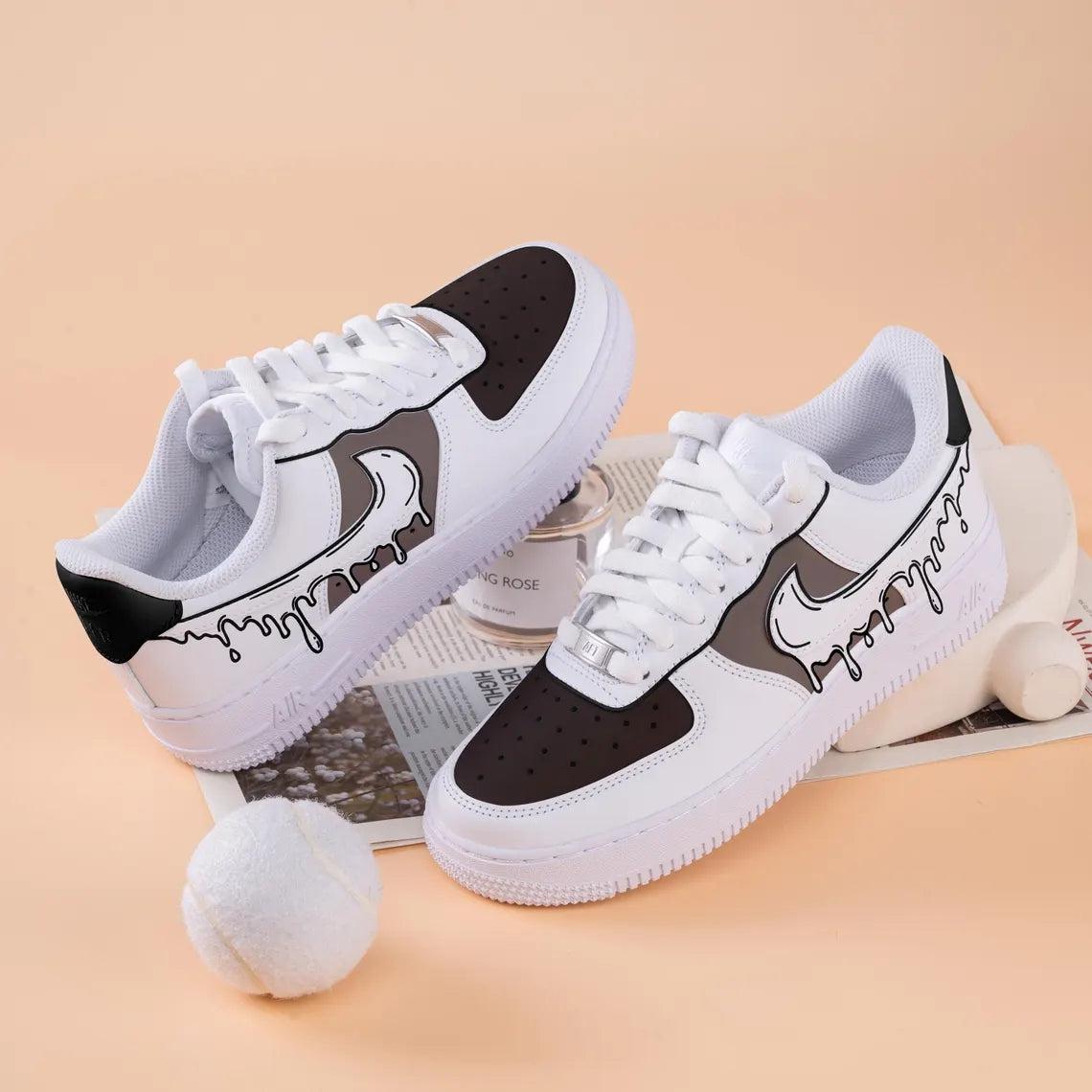 Custom Air Force 1 White Khaki Dripping Pattern