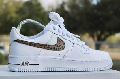 Custom Air Force 1 White Khaki Leopard Print Swoosh