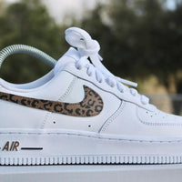 Custom Air Force 1 White Khaki Leopard Print Swoosh